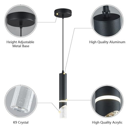 Modern Dimmable Led Pendant Lights Kitchen Island, Ideal for Living Room, Bedroom,Sink 6w LED Crystal Energy-Saving Hanging Lamp for Cozy Lighting (Black 2-Pack) - size: 2-Pack