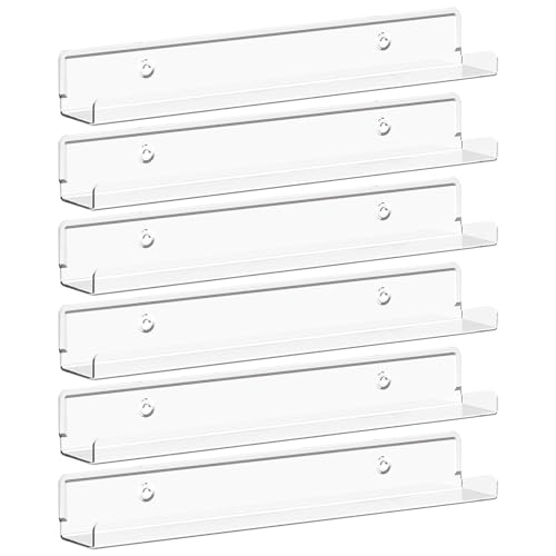 Lifewit Narrow Acrylic Floating Shelves for Vinyl Record 12", Clear 6 Pack