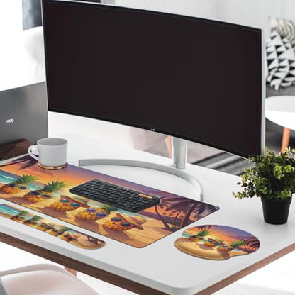 Britimes Keyboard Mouse Pad Set, 4 in 1 Desk Mat Set, Summer Pineapple - color: Summer Pineapple