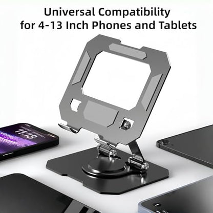 360° Rotatable Metal Tablet Stand, Adjustable Folding Desktop Stand for iPad/iPhone/Switch, Universal Use for Office/Movie/Studying/Drawing/Gaming, Black - color: Hollow Stand - Black