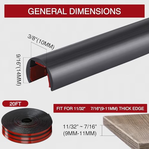 3/8 Inch Rubber Edge Trim 20ft Self-Adhesive U Channel Edge Strip - size: 20ft，3/8 Inch