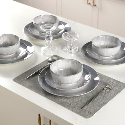 Sweejar Ceramic Dinnerware Service of 4,12 pcs Plate and Bowls for Kitchen - color: Gray, style: Service for 4 (12PCS)
