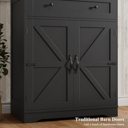 HOSTACK 71" Kitchen Pantry Storage Cabinet, Farmhouse Pantry Cabinet, Black - color: Black