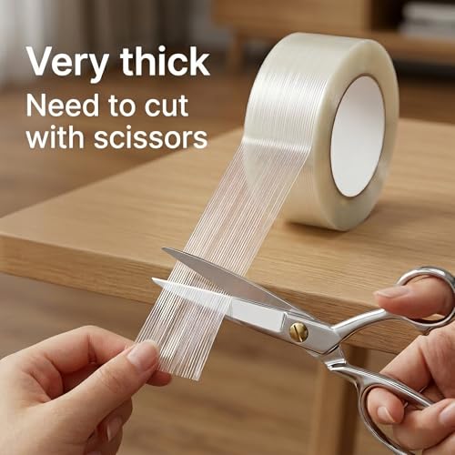 Clear Packing Tape Heavy Duty 2 Inch x 60 Yards, 1 Rolls 5.5 Mil Transparent Fiberglass Reinforced Filament Tape, Heavy Duty Strapping Tape for Packaging, Shipping, Bundling & Moving Boxes - size: 1Roll: 2 Inch x 60y