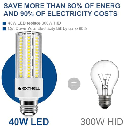 40W LED Light Bulb 5000 Lumens Corn Light Bulbs 300W Equivalent E26 Base Led Corn Light 5000K Daylight White Bright for Home Bedroom Kitchen Living Room Office 2 Pack