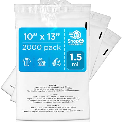 2000 Count 10x13 Clear Poly Bags with Suffocation Warning, 1.5 Mil - size: 2000 Pack