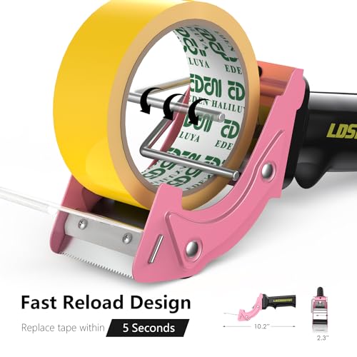 Rapid-Replace Packing Tape Dispenser Gun with Extra Blade, 2IN(50mm) Lightweight Ergonomic Industrial Handheld Heavy Duty Tape Cutter for Carton, Packaging and Box Sealing, Pink