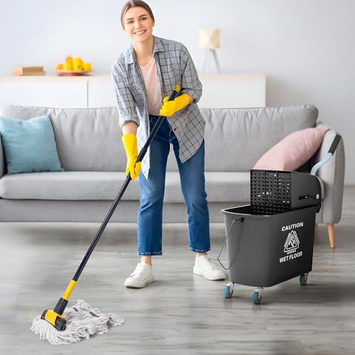 KeFanta 60" Heavy Duty Commercial Mops,Looped-End String Industrial Mop - size: 1 large industrial mop - Yellow