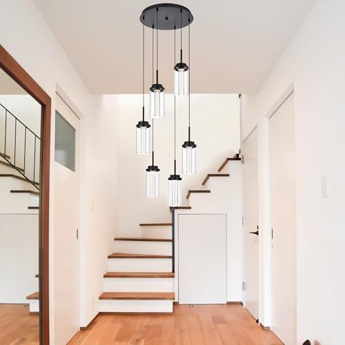 MELUCEE 6-Light Modern LED Pendant Lights Kitchen Island Black with Glass - color: Black, size: 6-Light-Round