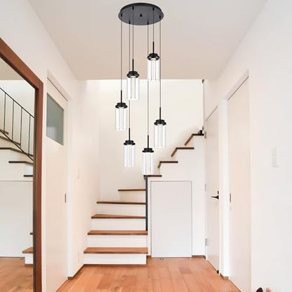 MELUCEE 6-Light Modern LED Pendant Lights Kitchen Island Black with Glass - color: Black, size: 6-Light-Round