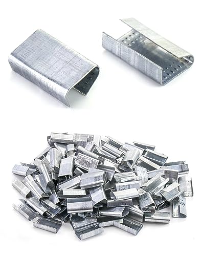 QWORK Seals for 1/2" Strap Width Steel Strapping, 500 Pcs Metal Clips for Firmly Securing Packaging and Pallet Banding, Fix Large and Medium-sized Loads for Storage and Transportation - color: 500 pack, size: 1/2" Open