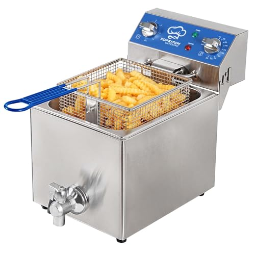 TOPKITCH 6.3Qt Electric Fryer with Oil Drain,30 Minutes Timer,Stretch forming oil tank,Lid and Solid Wire Mesh Basket,Light Duty Commercial Electric Countertop Deep Fryers-120V,1800W - size: 6.3QT