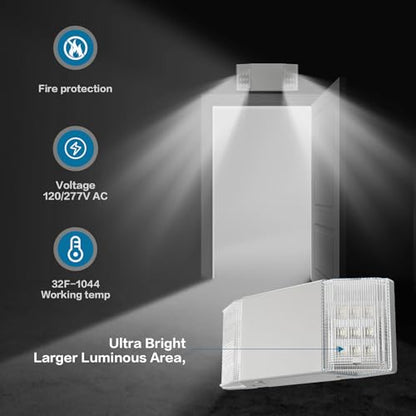Spectsun 4 Packs Hardwired Emergency Exit Light Fixtures for Business, with Battery Backup, Two Head Adjustable LED Emergency Lighting, UL 924 Certified，AC 120/277V. - size: 4 Pack