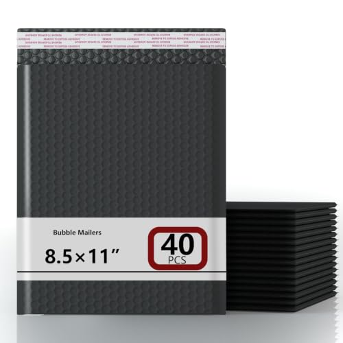 8.5x11 Inch Bubble Mailer 40 Pack, Waterproof Padded Envelopes with Strong Self-Seal Adhesive, Cushioning Shipping Bags with Bright Color for Small Business - Solid Black - color: Solid Black