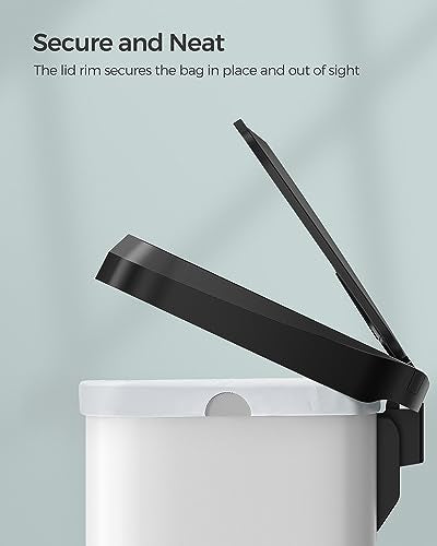 SONGMICS Kitchen Trash Can, 13-Gallon (50 L) Stainless Steel, Soft Closure - color: White + Black, style: 13 Gallons