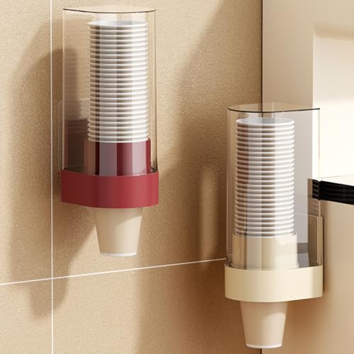 Cup Dispenser Pull Type Wall Mount Cup Holder for Water Cooler Fit 5-8 oz Disposable Paper/Plastic Cups, Dust-Proof for Home Kitchen Office Restaurant Gym, Large-Red