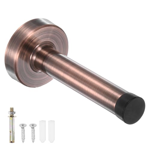 M METERXITY Door Stoppers, 4 Inch Stainless Steel Wall Mounted Long Door Stop with Plastic Rubber Bumper for Living Room/Bedroom/Bathroom, No Drilling Doorstop [Copper Tone] - color: Copper Tone