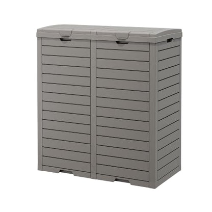 Fancyango Resin Outdoor Trash Can with Lid, 62 Gallon, Gray - color: Grey, size: 62 Gallon