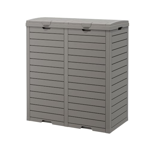 Fancyango Resin Outdoor Trash Can with Lid, 62 Gallon, Gray - color: Grey, size: 62 Gallon