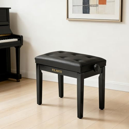 Adjustable Height Piano Bench, Wooden Piano Stool with Waterproof Padded Cushion, Bench Seat for Vanity, Bedroom, Living Room, Black - color: Single-black