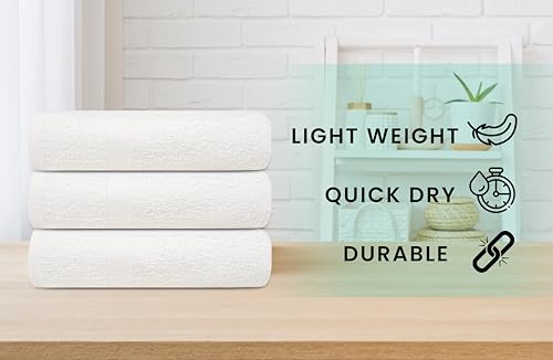 ZUPERIA White Bath Towels Bulk 24 Pack (24 x 48 Inches) - 100% Cotton Economy Light Weight Towels for Commercial Use - Quick Dry, Ultra-Soft, and Absorbent Bulk Towels - size: 24"x48" - Pack of 24