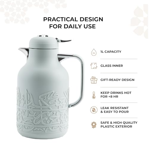 Insulated Carafe Flask 1L For Hot Coffee & Tea, Double Wall Stainless Steel Build, Leak Resistant Lid, Serving Pitcher, Portable Design, Long Heat Retention, Gift by Otantik(Green mint & Silver) - color: Green mint & Silver