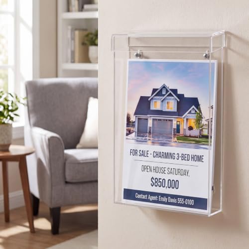 Thyle 1 Pcs 6 x 9 Inch Outdoor Brochure Holder with Lid Acrylic Wall Mount Literature Box with Self Closing Lid Waterproof Clear Heavy Duty with Screws for Flyer Document Pamphlet Display (Clear) - color: Clear