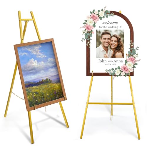 WRINGKIT Gold Easel Stand for Sign, Heavy Duty Art Easel with 4 Tier
