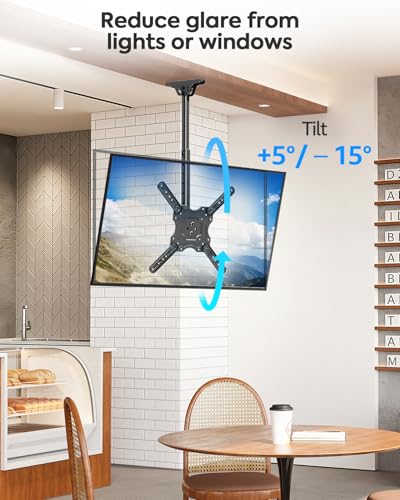 MOUNTUP Ceiling TV Mount for Most 24''- 65'' TVs, Hanging TV Ceiling Mount for 32 42 43 50 55 60 65 inch Screen, Full Motion Height Adjustable Bracket, Holes up to 99lbs, Max VESA 400x400mm, MU0039 - size: Height 30.2'', Indoor