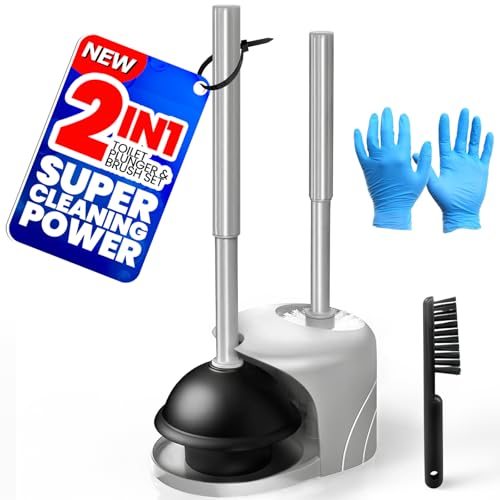 4in1 Toilet Plunger and Brush Set - Home Bathroom Cleaning Tools - color: Dark Grey