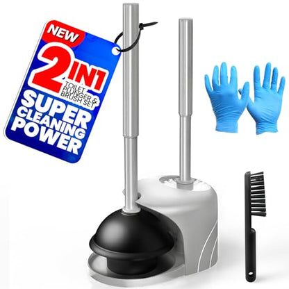 4in1 Toilet Plunger and Brush Set - Home Bathroom Cleaning Tools - color: Dark Grey