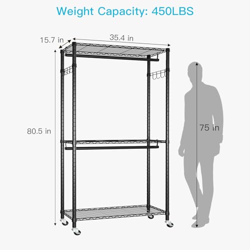 FUTASSI P1 Heavy Duty Garment Rack, Rolling Closet Organizer with Wheels - color: Black, size: P1