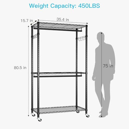 FUTASSI P1 Heavy Duty Garment Rack, Rolling Closet Organizer with Wheels - color: Black, size: P1