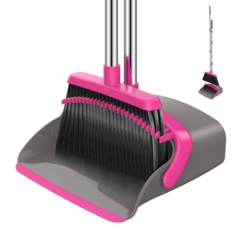 NACENA Broom and Dustpan Set with 52-in Long Adjustable Handle, Grey Rose - color: Grey-rose, size: 1 Pack