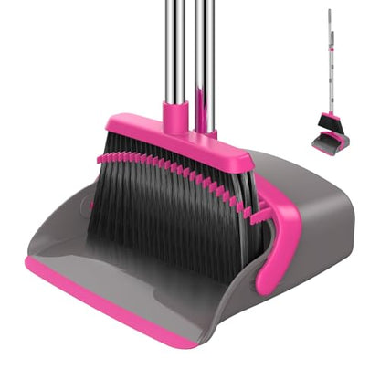 NACENA Broom and Dustpan Set with 52-in Long Adjustable Handle, Grey Rose - color: Grey-rose, size: 1 Pack