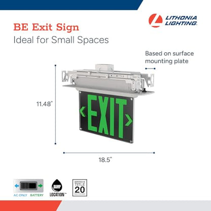Lithonia Lighting Basics Edge-lit LED Exit Sign with Green Letters, Universal Mount Emergency Exit Only Sign, Ni-Cad Battery Backup (BE W G UM M2) - size: 1-Pack | Green Letters, style: Universal Mount