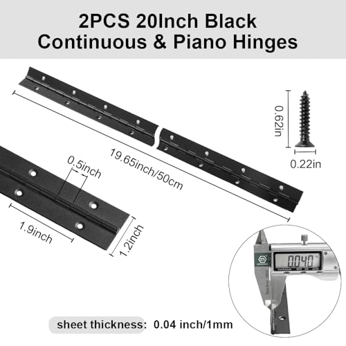 2 Pack Piano Hinge 20 Inch x 1.2 Inch Heavy Duty Stainless Steel Black Continuous & Piano Hinges for Cabinets Boat Marine Door, 0.04" Leaf Thickness 1.2'' Open Width - size: 20 Inch