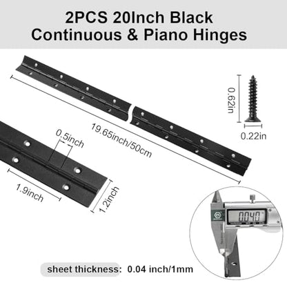 2 Pack Piano Hinge 20 Inch x 1.2 Inch Heavy Duty Stainless Steel Black Continuous & Piano Hinges for Cabinets Boat Marine Door, 0.04" Leaf Thickness 1.2'' Open Width - size: 20 Inch
