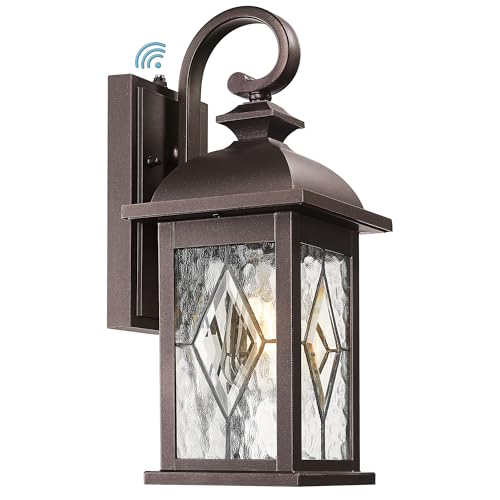 FEMILA Dusk to Dawn Outdoor Wall Light Fixtures, 15" Exterior Waterproof Wall Sconce, Front Porch Lights, ORB Finish with Hammered Glass, E26, UL Listed, 4FD54B-PC ORB-SD - color: ORB, Lozenge Pattern, size: 15", Dusk to Dawn