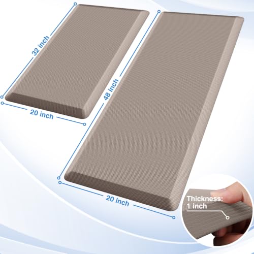 StepRite 1-Inch Kitchen Mats for Floor, 2-Piece Anti-Fatigue Rugs, Khaki - color: Khaki, size: 20" x 32"+20" x 48"- 1 inch