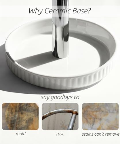Paper Towel Holder Countertop,Ceramic Base,Fits Double to Family Rolls,D - color: Chic Silver