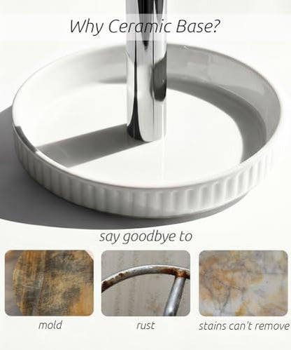 Paper Towel Holder Countertop,Ceramic Base,Fits Double to Family Rolls,D - color: Chic Silver