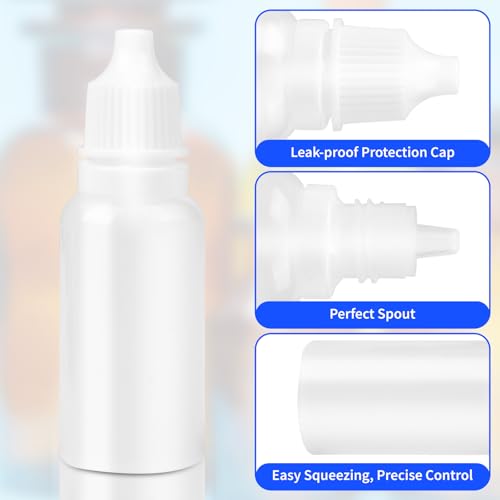 5 PCS (4 Bottles + 1 Funnel) 15ml (0.5oz) Small Empty Plastic Dropper Bottles, White Eye Liquid Dropper Bottles, Squeezable & Portable Travel Containers for Eye Drops, Refillable with Cap and Plug