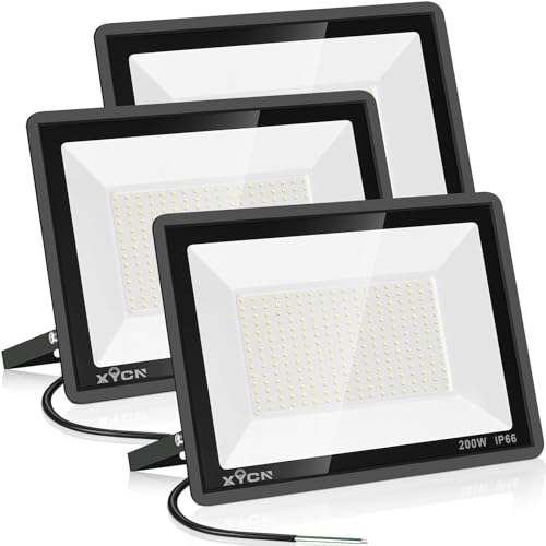 XYCN 200W LED Flood Light(3 Pack), Super Bright 22500lm Security Lights, IP66 Waterproof Outdoor Flood Light, 5000K Daylight Floodlight for Yard, Garden,Basketball Court, Arena - color: 200W 3pack led flood light