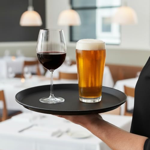 TrueCraftware- 11" Round Serving Tray Fiberglass Black Set of 2- Non Slip Surface Service Trays Round Tray Plastic Food Meals Server Tray for Home Kitchen Restaurant Cafeteria Bar Hotel - color: Black, size: 11" Round