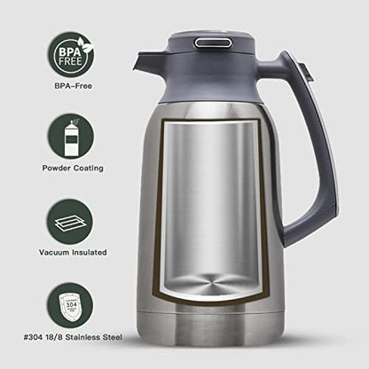 IDEUS Thermal Coffee Carafe 68oz, Beverage Dispenser Metallic - color: Metallic, size: 68 Ounces