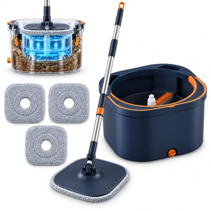 Spin Mop and Bucket Set, Mop Bucket with Separate Dirty/Clean Water System