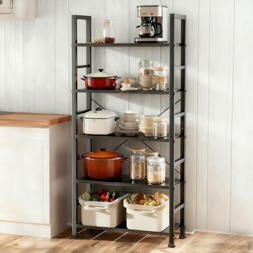 5 Tier Bookshelf, Free Standing Bookcase with Open Storage Shelves - color: Classic Black, size: 5 Tier