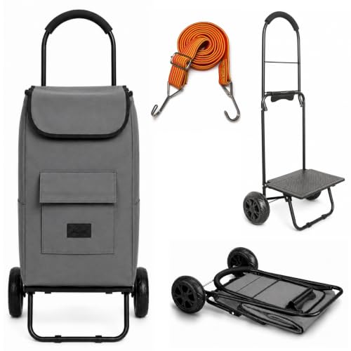 Shopping Cart, Super Loading Grocery Trolley, 220 lbs Capacity, Foldable Cart with Extra Large 55L Shopping Bag Portable Grocery Utility Cart with Adjustable Bungee Cord (Gray) - color: Gray