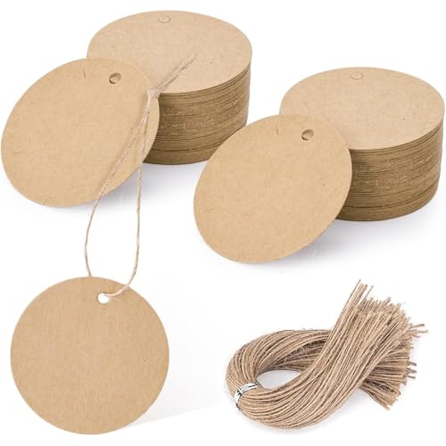 SallyFashion 120PCS Brown Round Gift Tags with String, 2 inches - color: Brown